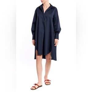 La Ligne Franca Navy Blue Long Sleeve Collared V-Neck Shirt Dress Size M, NWT